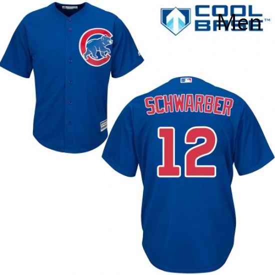 Mens Majestic Chicago Cubs 12 Kyle Schwarber Replica Royal Blue Alternate Cool Base MLB Jersey